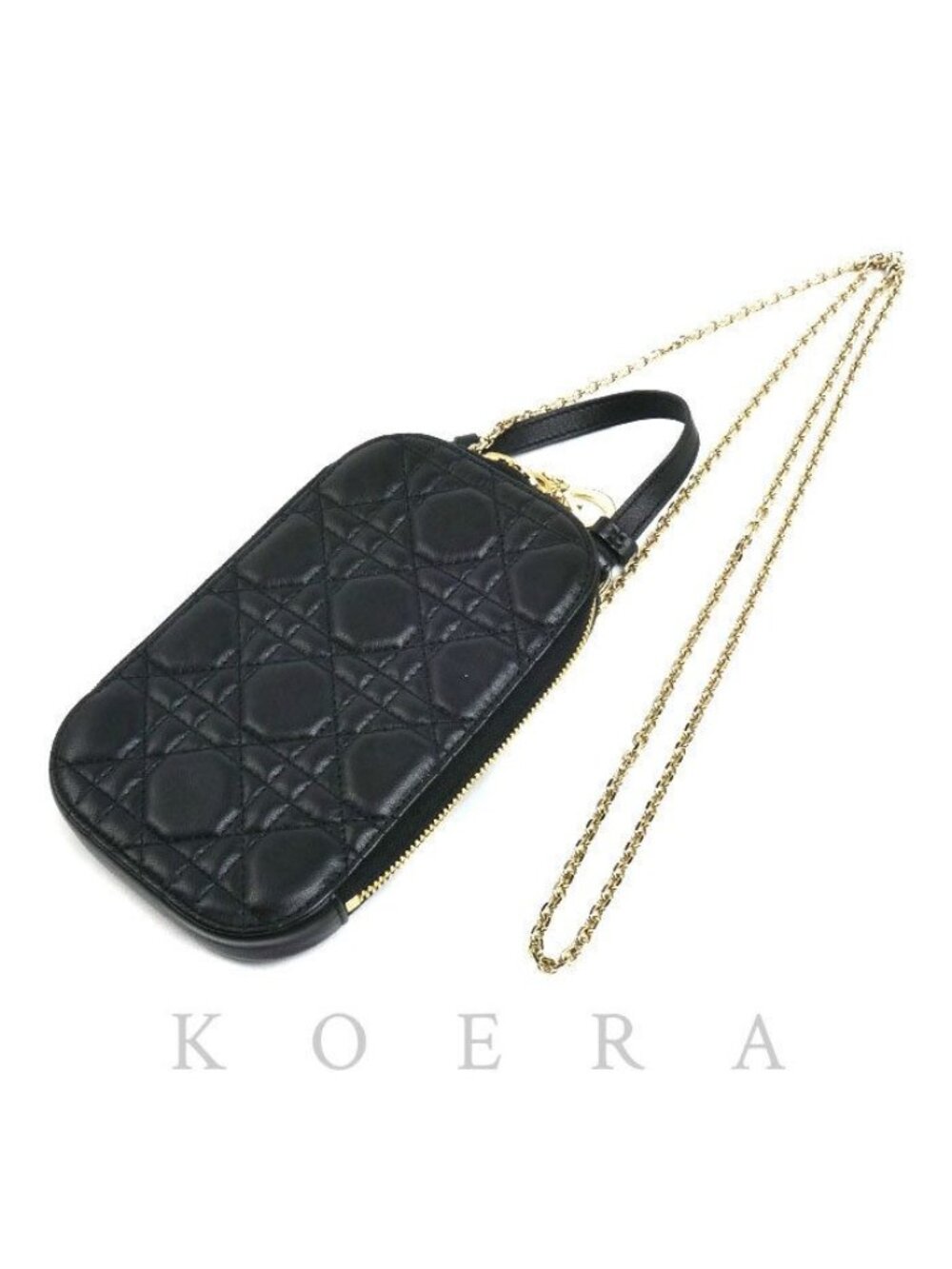 Dior Cannage Phone Pouch Shoulder Bag Black
